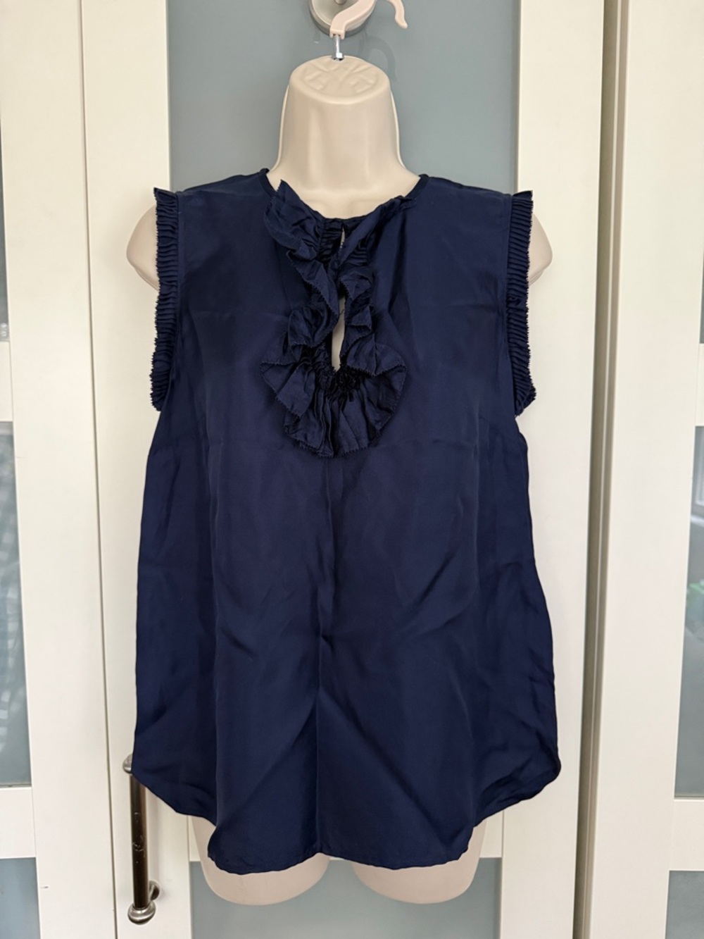J. Crew Navy Ruffle Front Sleeveless Silk Camisole 6